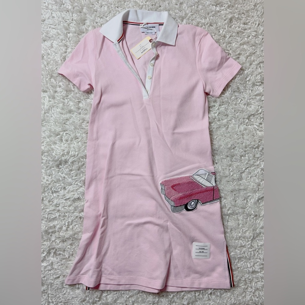 NWT $680 Thom Browne Patch Polo Cotton Classic Pink Dress